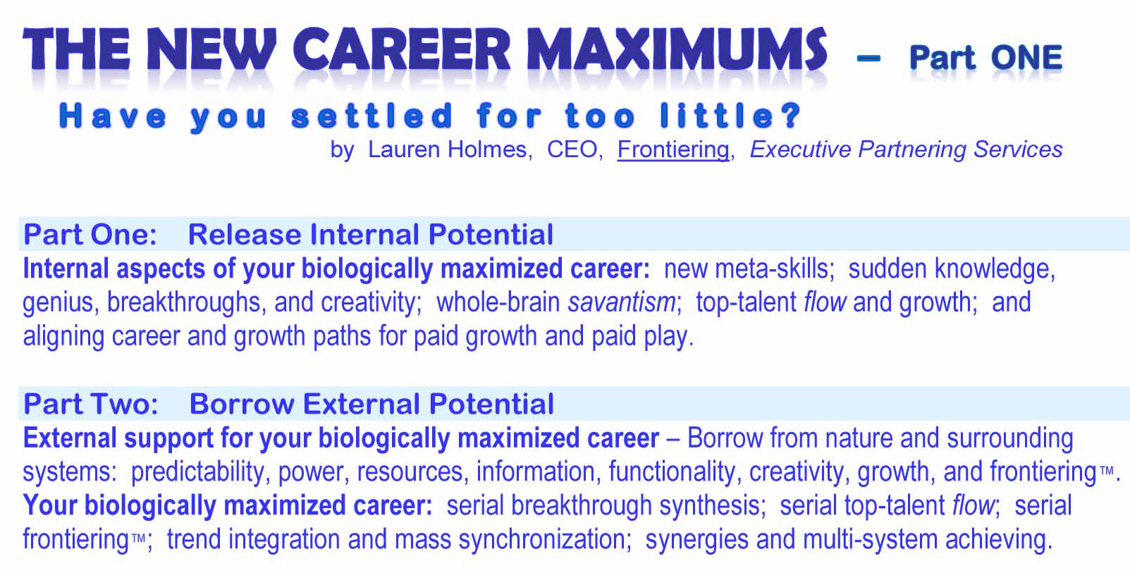 THE NEW CAREER MAXIMUMS I